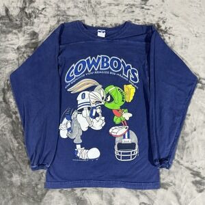 VTG Dallas Cowboys Looney Tunes Shirt Mens S Blue Longsleeve Cartoon NFL 90s